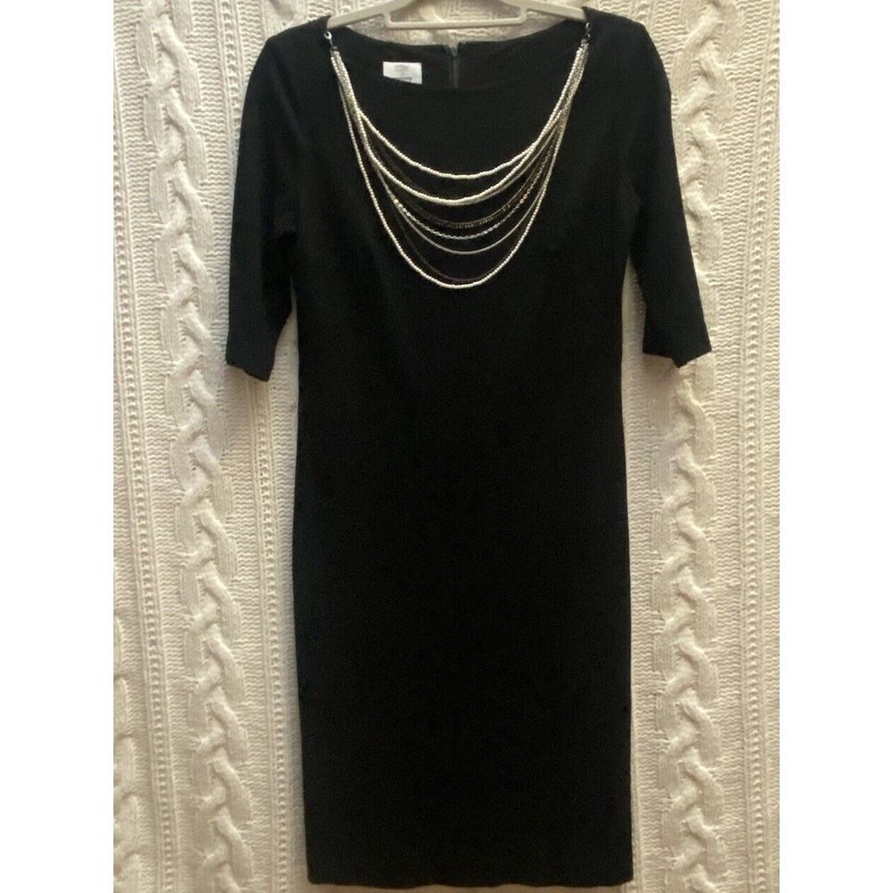 Suzie Chinn For Maggie Boutique Black Dress Women's 8 LBD Necklace Holiday